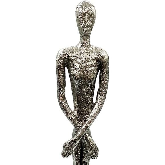 16" Silver Metal Resin Abstract Modern Male Figure/Figural Statue on Base - Picture 2 of 7